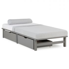 Pallet Bed 90x200 cm Gray | Single Bed with Storage Drawers | with Slatted Frame | Wood | Kids Youth Guest Bedroom
