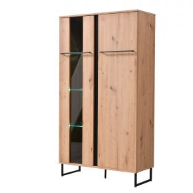 Highboard Vitrine Schrank mit Fächer Wohnzimmerschrank Holz Natur Kufenfüße Schwarz