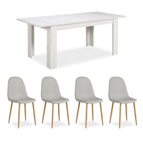 Table Extensible 160x90 cm Group Salle à Manger 4 Chaises Gris Table à Manger en Bois Blanc