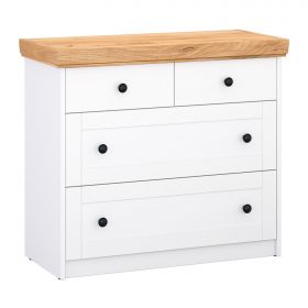 Kommode Sideboard Holz Eiche Weiß Massiv Schrank mit 4 Schubladen Highboard Anrichte