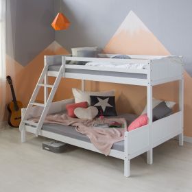 Bunk Bed Kids Bed 90x200 and 140x200 cm White Grey 2 Mattresses Wood Cabin Bed High Sleeper Bed Loft Bed Childrens Bed Twin Bed Drawer