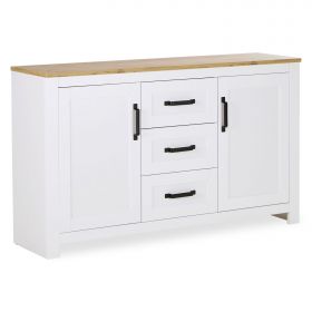 Chest of Drawers Sideboard White 150 cm Wood Oak Solid Cupboard with 3 Drawers Country Style Highboard Living Room Cabinet