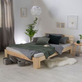 Wood Bed 180x200 cm Natural | Double Bed | with Slatted Frame | Solid | Kids Youth Guest Bedroom