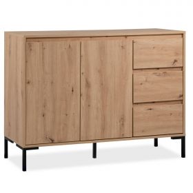 Buffet Commode en Bois Massif Chêne Armoire Salon Rangement 3 Tiroirs Sideboard Look Industriel