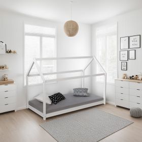 Childrens bed with mattress 90 x 200 cm playbed housebed wooden bed white