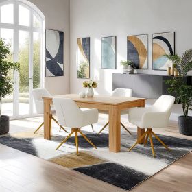 Modern Dining Table Wood Oak 160x90 cm with 4 Beige Bouclé Chairs Dining Room Table Natural Wooden Table