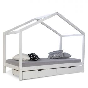 Lit D'Enfant 90x200 Lit Maison Lit Cabane Lit Montessori Lit Bois Blanc Tiroir