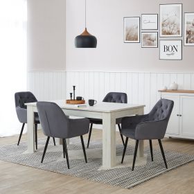 Upholstered Chair Velvet Grey | Set of 6 | with Armrests | Kitchen Dining Room Office